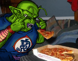 king piccolo levitating pizza into his mouth